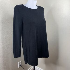 Soft Surroundings Black Sirena Wool Alpaca Blend Sweater Top Sz M Godet Back